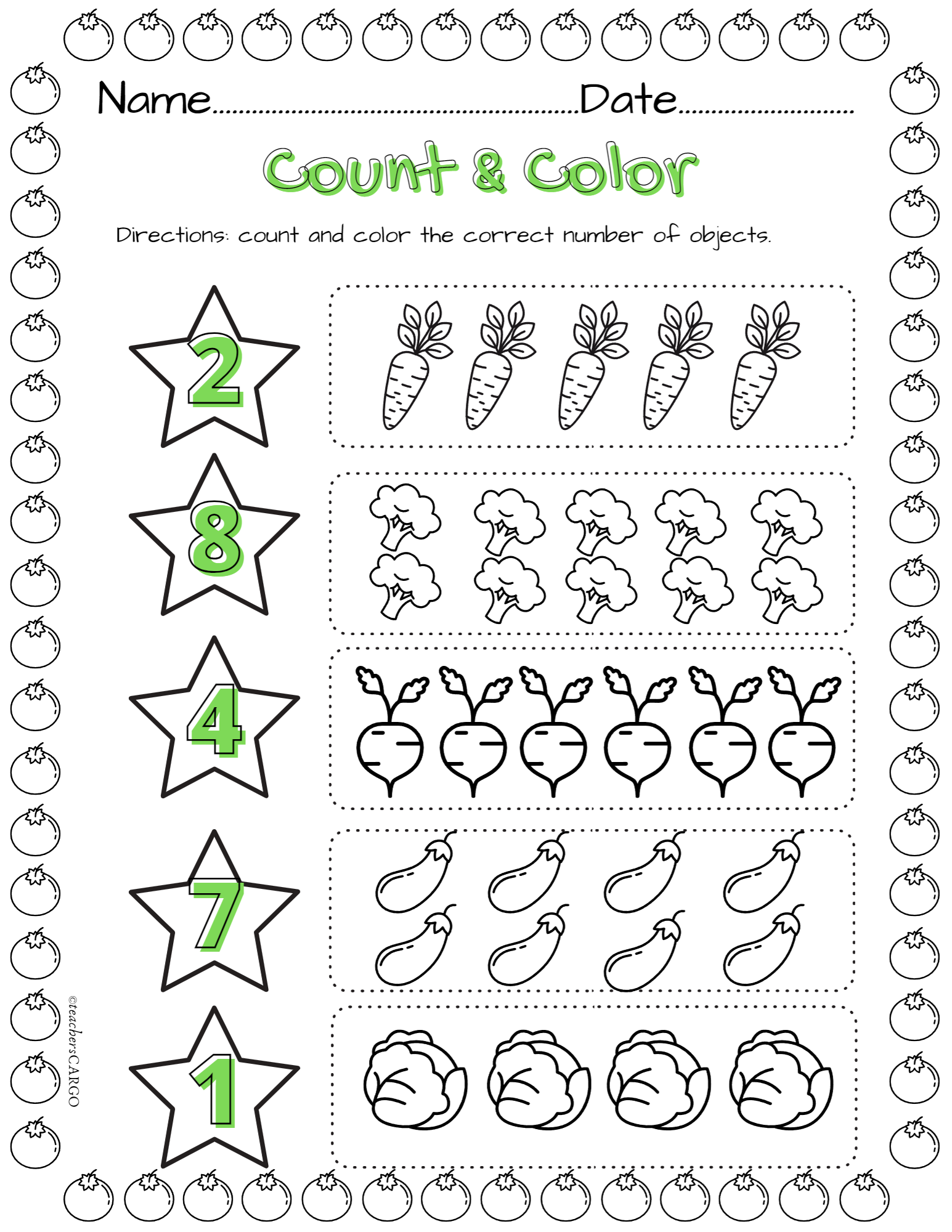 Counting Objects To 10 Count And Color Objects For Kindergarten