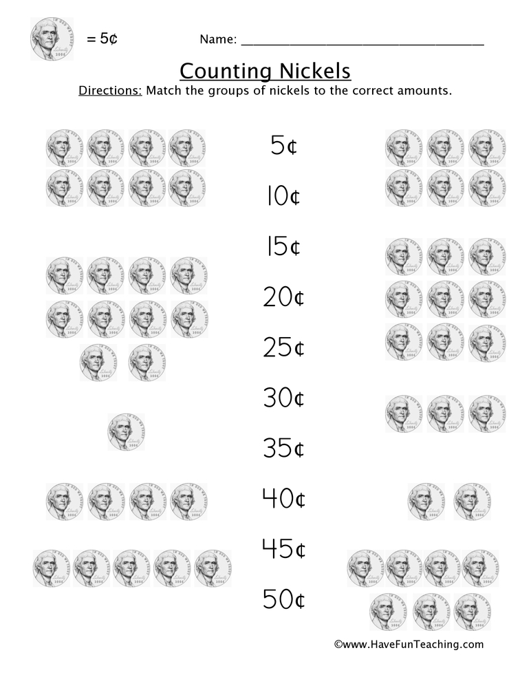 Counting Pennies And Nickels Math Practice