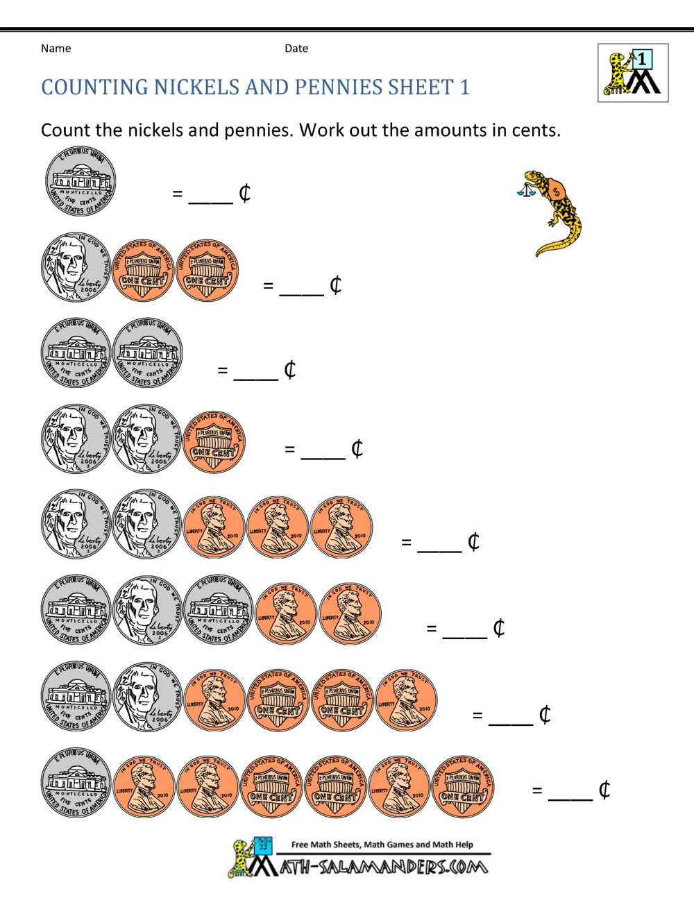 Counting Pennies And Nickels Worksheet Have Fun Teaching Worksheets