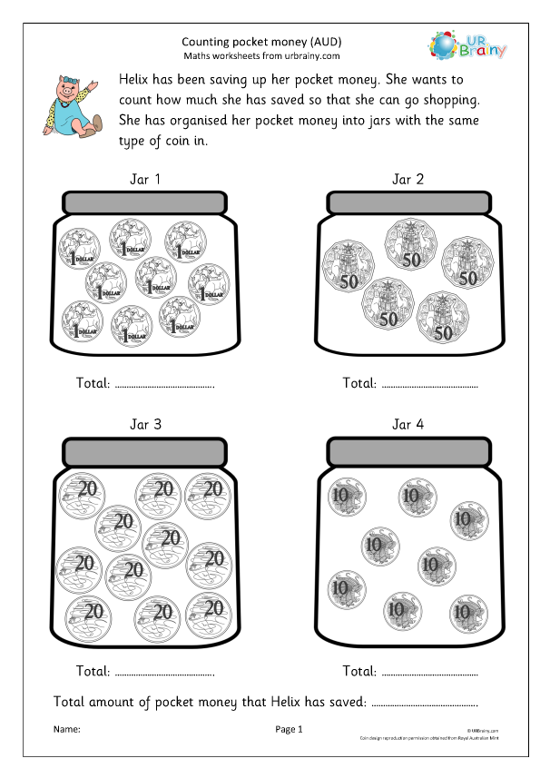 Counting Pocket Money Aud Money Worksheets Using Australian Dollars