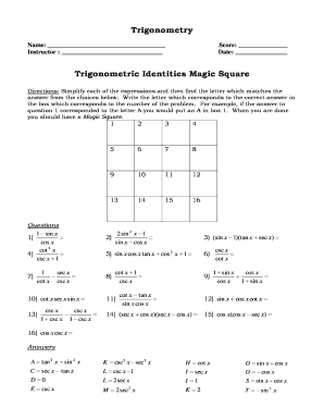 Cracking The Code Trigonometric Identities Magic Square Answer Key