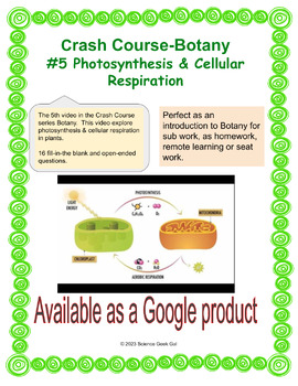 Crash Course Botany 5 Photosynthesis Cellular Respiration Tpt