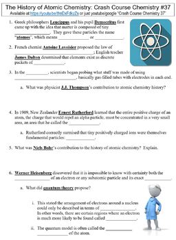 Crash Course Chemistry 37 The History Of Atomic Chemistry Worksheet