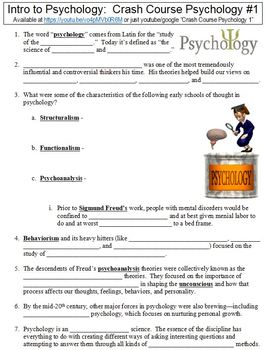 Crash Course Psychology 1 Intro To Psychology Worksheet By