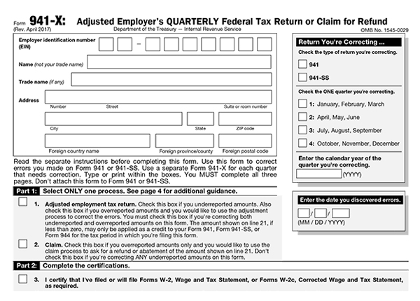 Create And Download Form 941 X Fillable And Printable