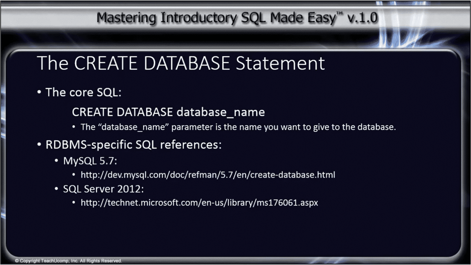 Create Database Statement Tutorial Teachucomp Inc