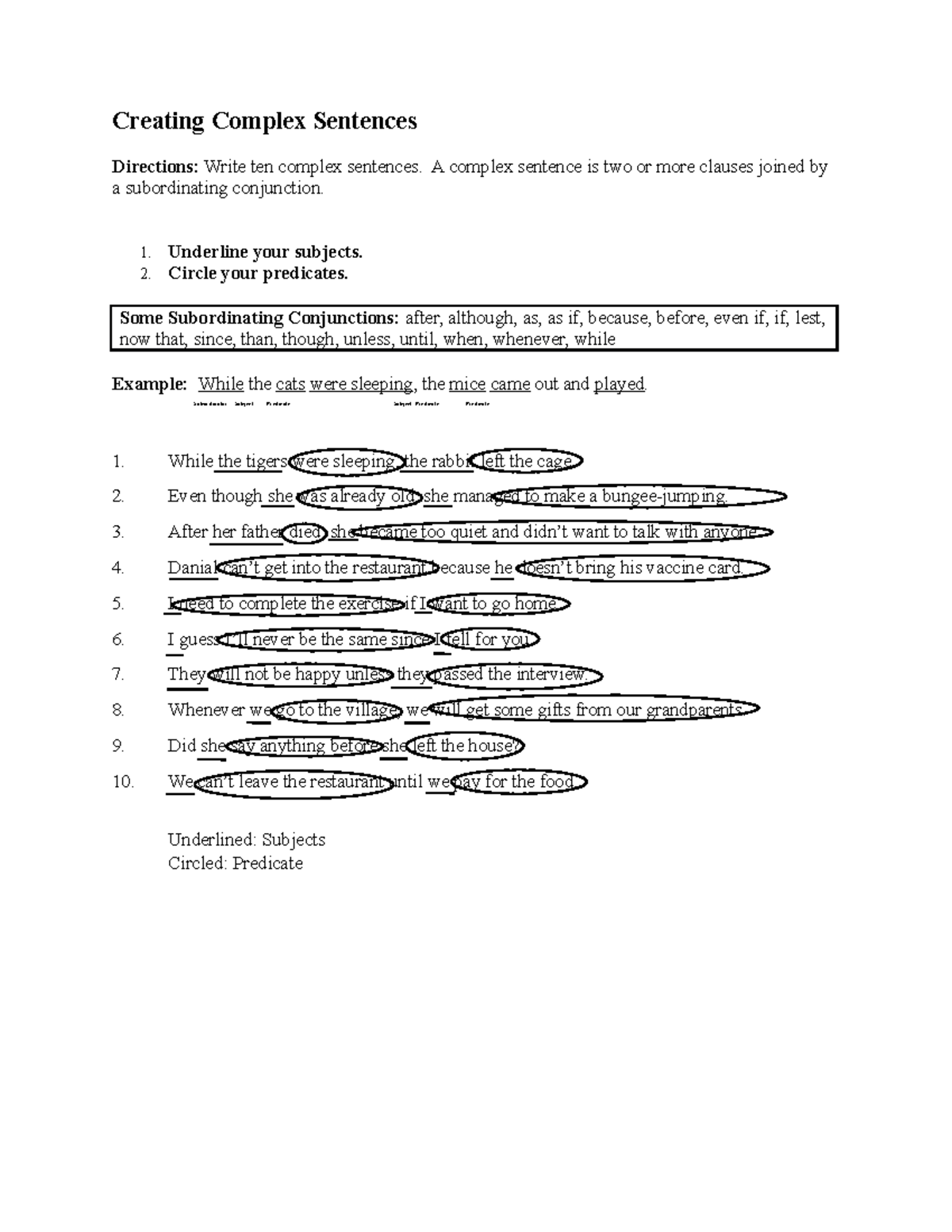 Creating Complex Sentences Worksheet Preview