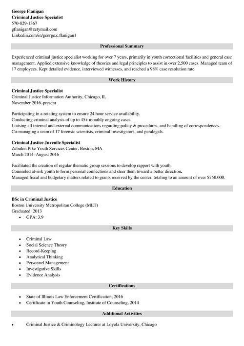 Criminal Justice Resume Template Prntbl Concejomunicipaldechinu Gov Co