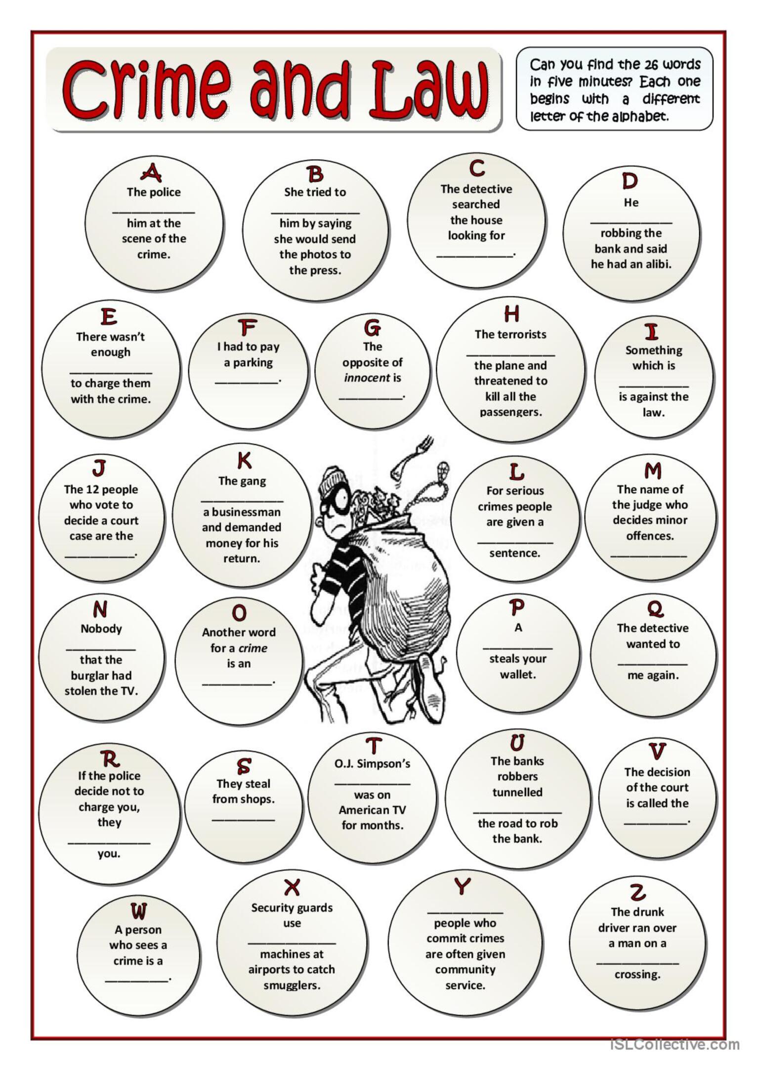 Criminal Law Crime Vocabulary Matching With Word Bank Worksheet By