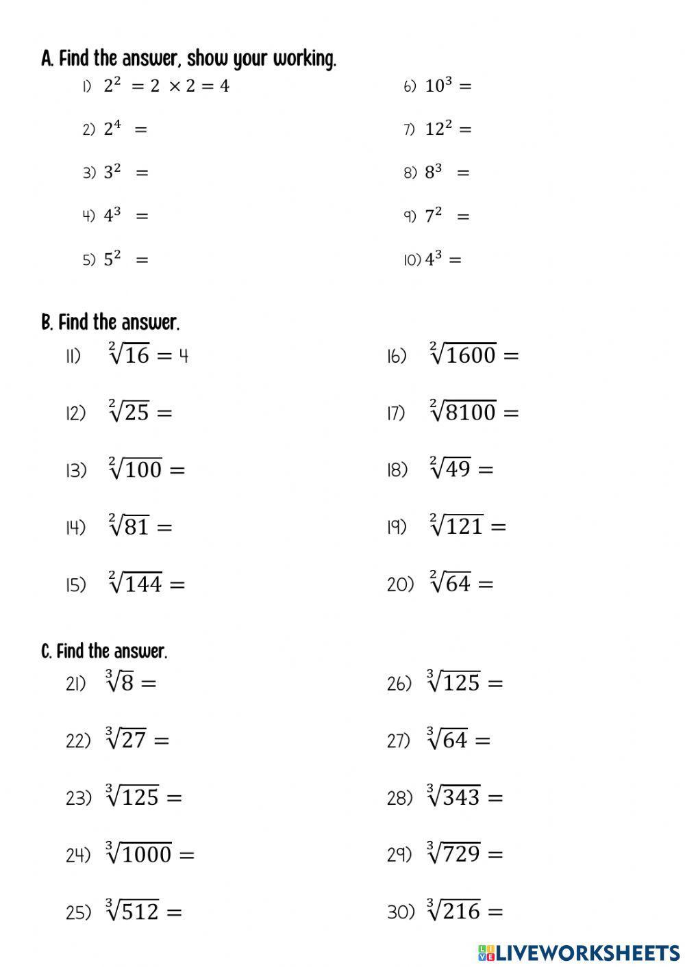 Cube Root And Square Root Worksheets Master Math Skills With Fun And