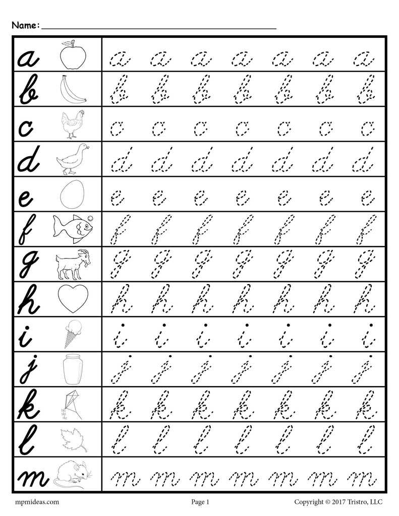 Cursive Letter Tracing Worksheets Lowercase Letters A Z Supplyme