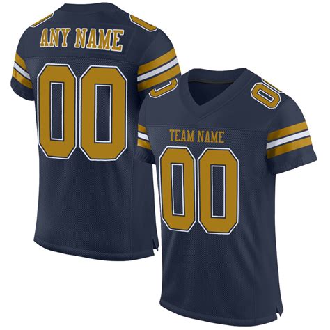 Custom Navy Old Gold White Mesh Authentic Football Jersey Fiitg