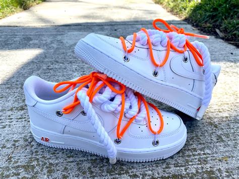 Custom White Air Forces With Rope Laces And Off White Inspired Etsy