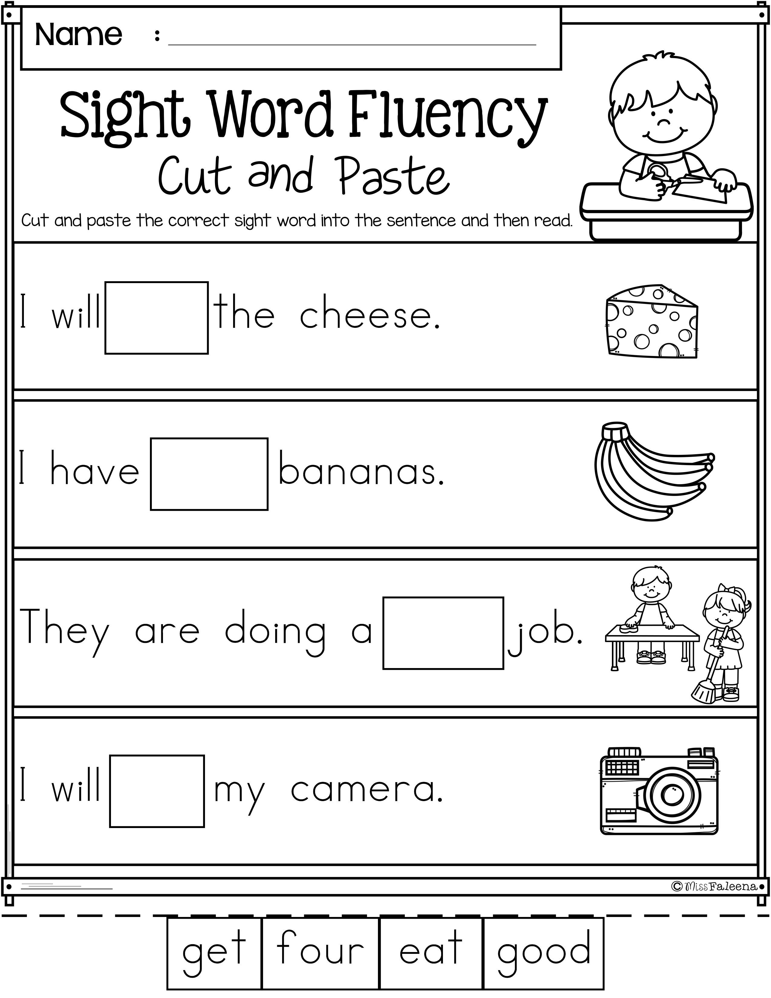 Cut And Paste Worksheets Sight Word Sentence Cut And Paste Worksheets