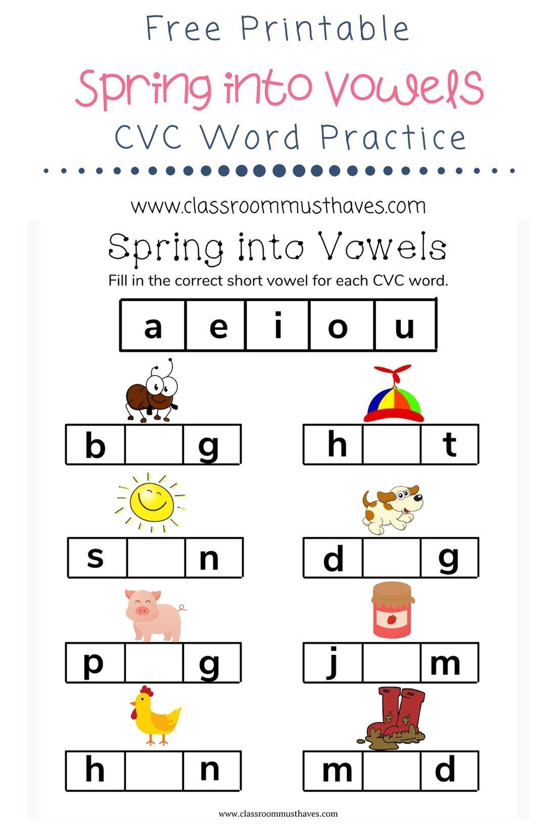 Cvc Short Vowels Worksheets Fun Activity To Learn Phonics Cvc