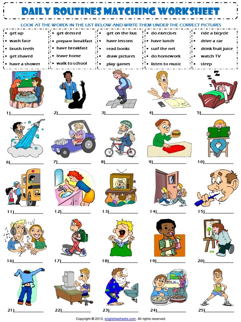 Daily Routines Matching Worksheet English Language Teaching English