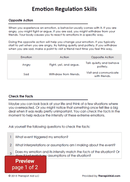 Dbt Emotion Regulation Skills Worksheet Therapist Aid Dialectical