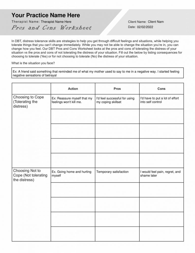 Dbt Pros And Cons Worksheets