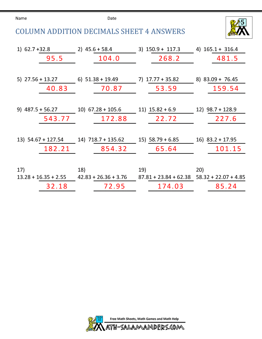 Decimal Worksheets 5Th Grade Decimals Worksheets For Grade 5 With