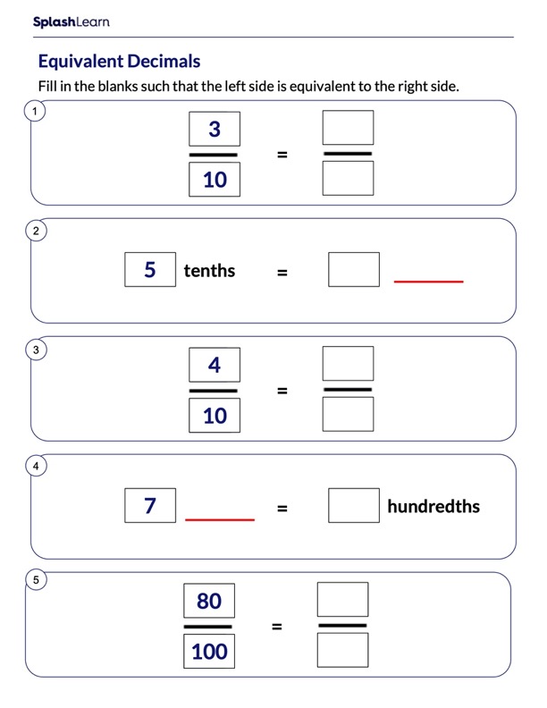 Decimal Worksheets For 4Th Graders Online Splashlearn