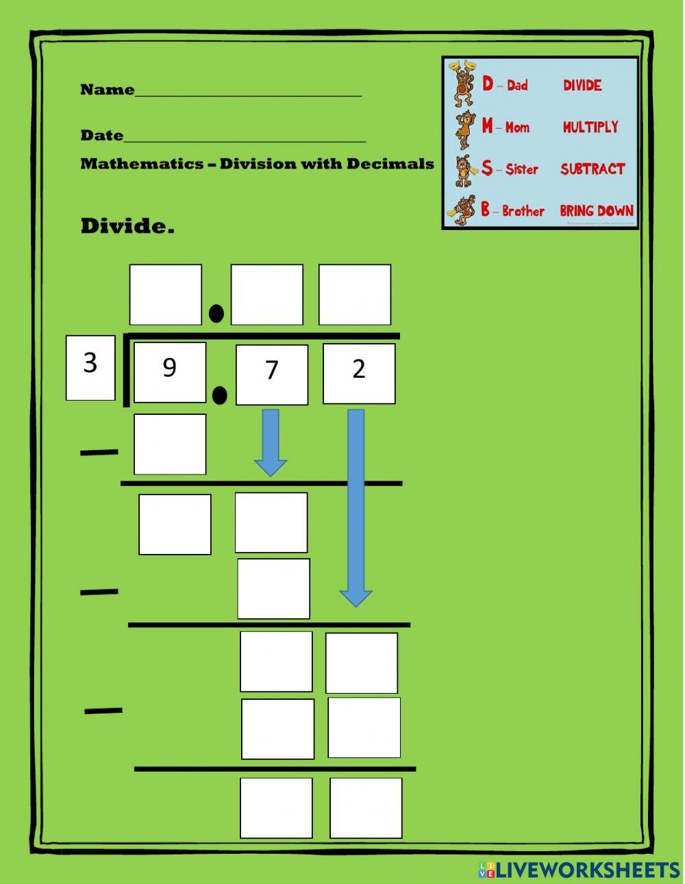 Decimals Division Worksheet Practice And Mastery