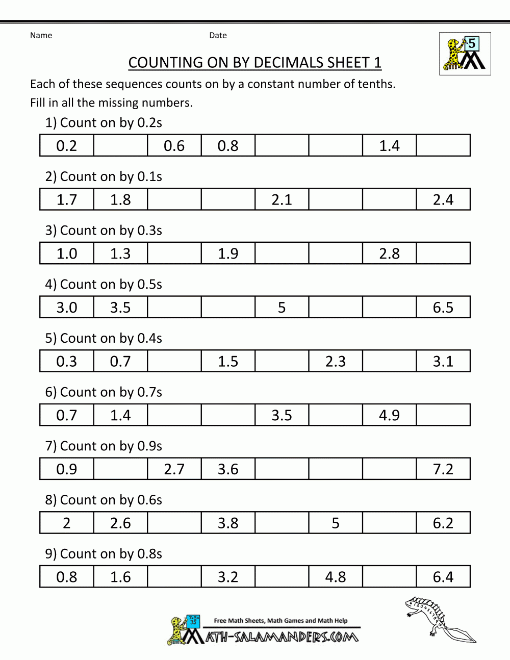 Decimals For 5Th Grade Worksheets Decimalworksheets Net