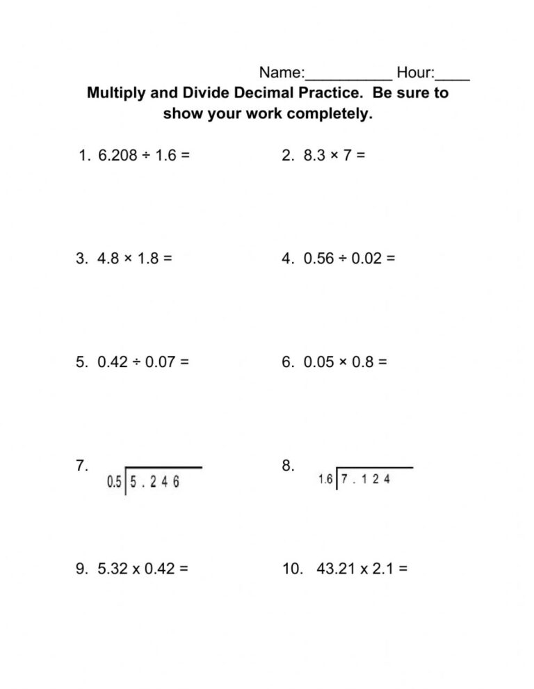 Mastering Decimals: Multiply and Divide Practice Sheets