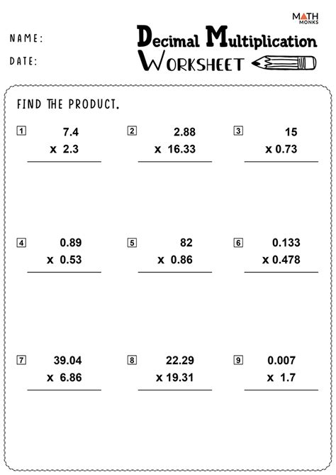 Decimals Worksheets Grade 4 Multiplication