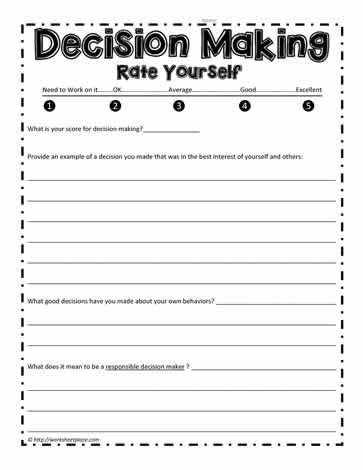 Decision Making Worksheet Therapy