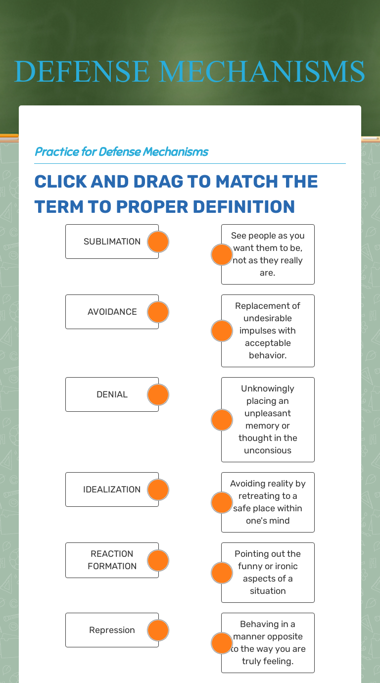 Defense Mechanisms Worksheet Name Defense Mechanisms Next To Each Of