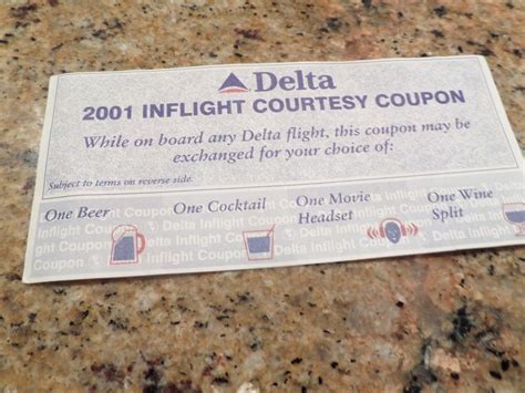 Delta 2001 In Flight Courtesy Free Coupon Airlines 12 2001 Rare Ticket Nostaglia Free Coupons