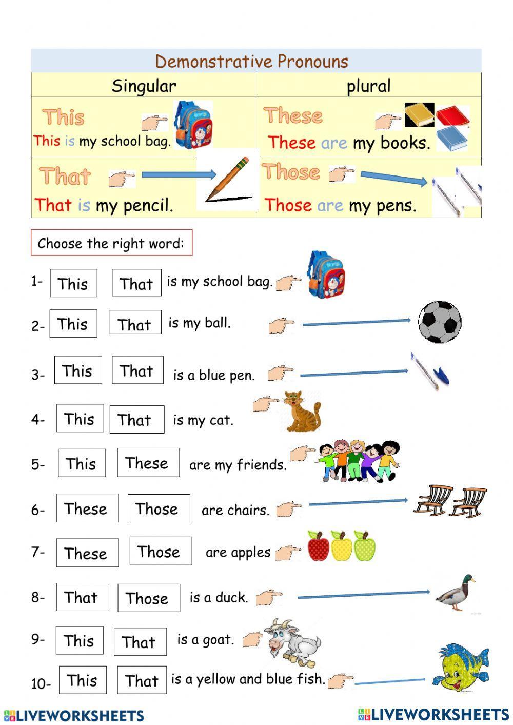 Demonstrative Pronouns Worksheet Digital