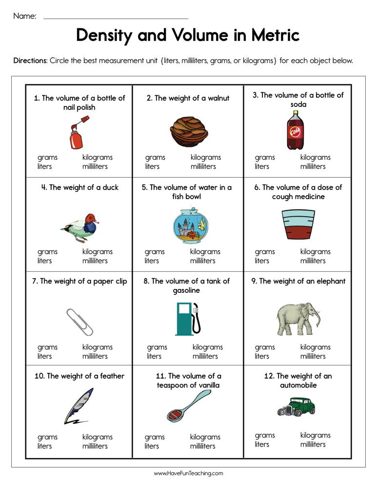 Density Worksheets