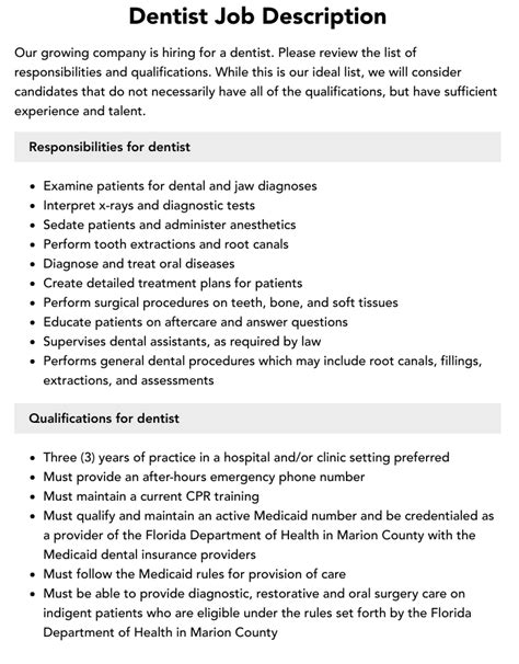 Dentist Job Description