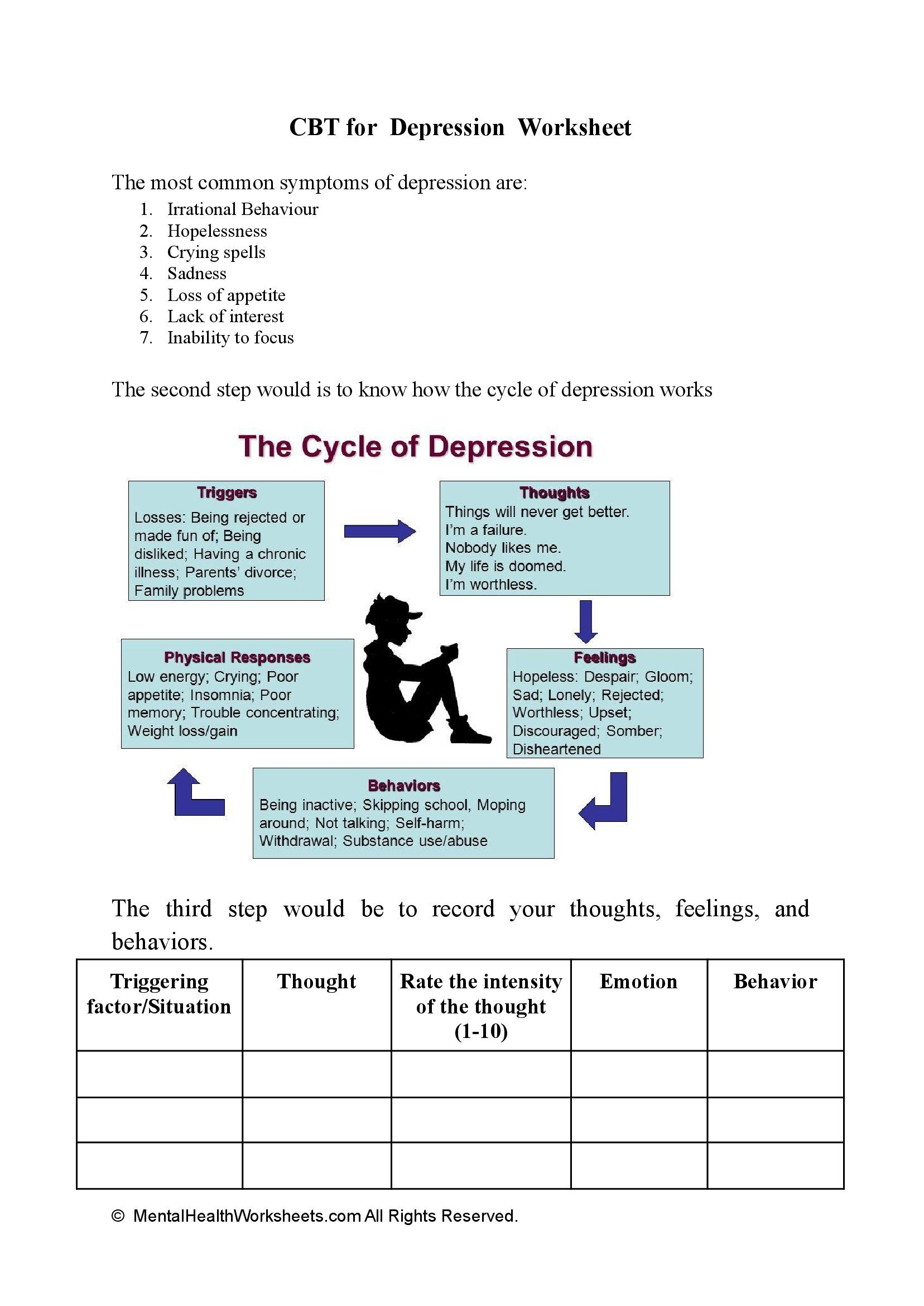 Depression Worksheets Therapist Aid