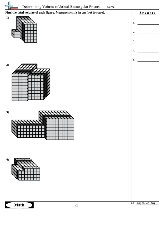 Determining Volume Of Joined Rectangular Prisms Math Worksheet With