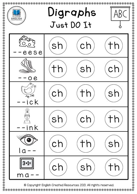 Digraph Worksheets for Kindergarten