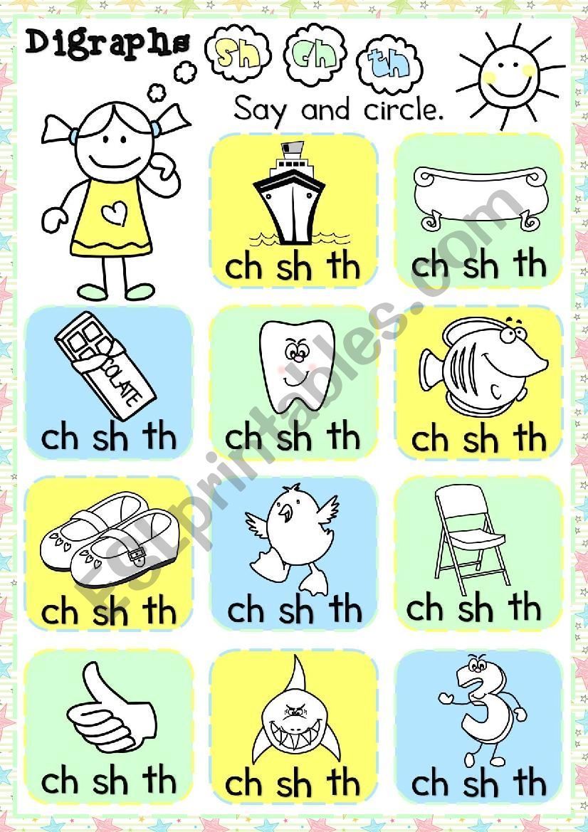 Digraphs Sh Ch Th Multiple Choice Worksheet Free Esl Sh Printable Worksheets