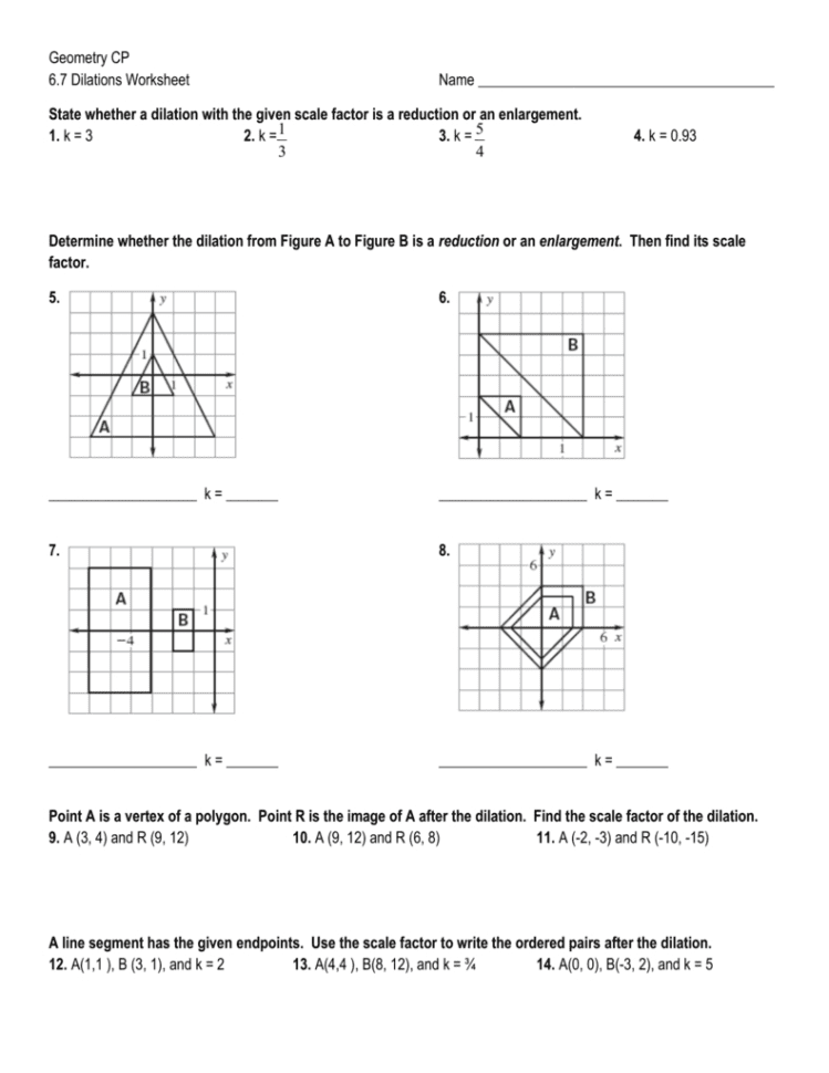 Dilations And Scale Factor Worksheet