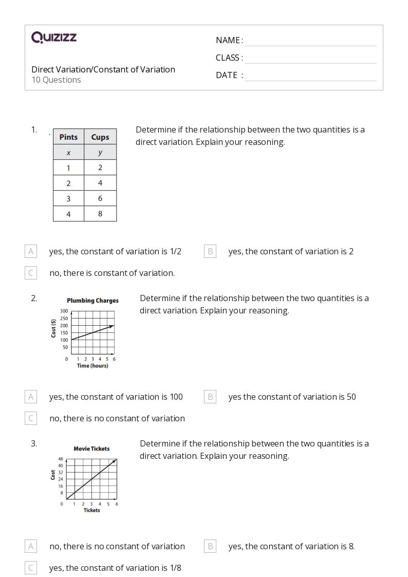 Direct Variation Worksheet 8Th Grade