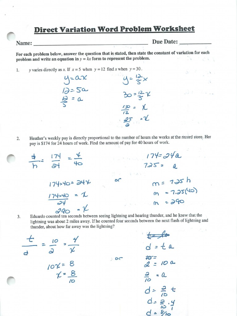 Direct Variation Worksheet Answer Key