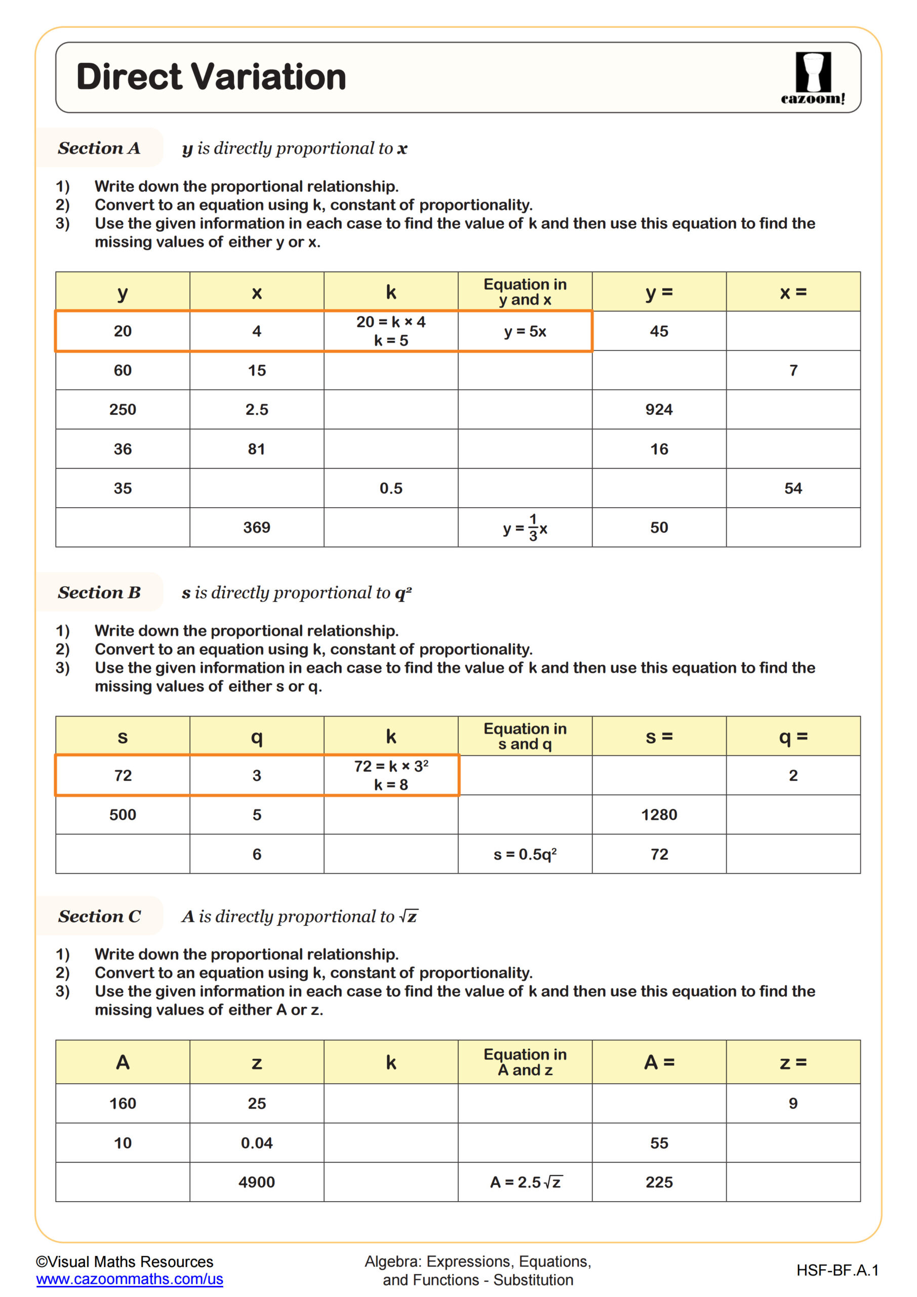 Direct Variation Worksheet Pdf