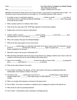 Directed Reading Worksheet Chapter 2 Making Moral Decisions Fill And