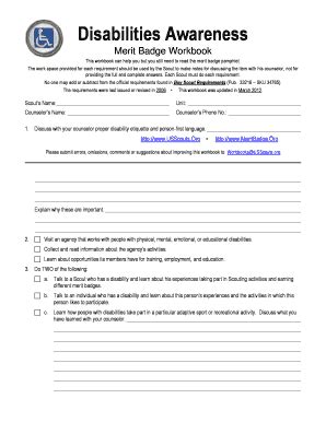 Disability Awareness Merit Badge Worksheet Fill Online Printable