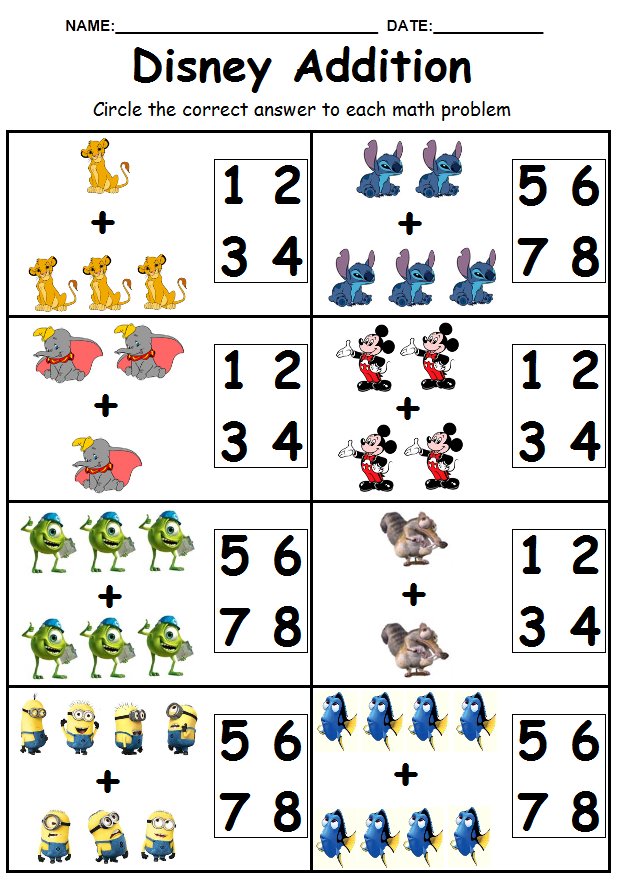 Disney Math Printables