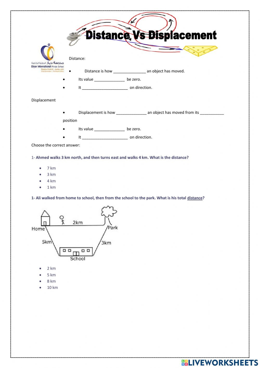 Distance And Displacement Worksheet Pdf Distance And Displacement