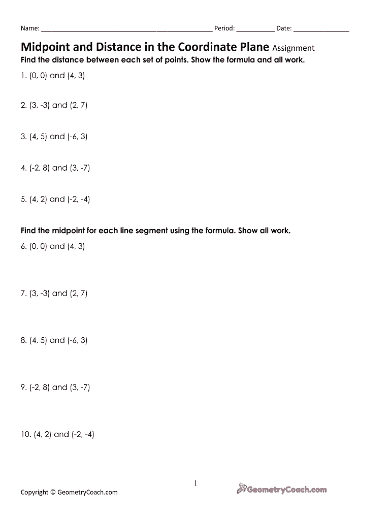 Distance And Midpoint Worksheet Answers Db Excel Com