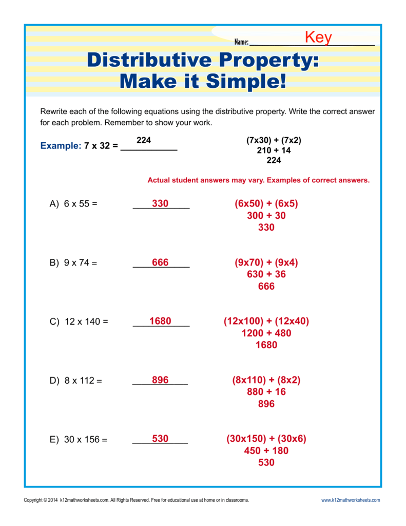 Distributive Property 3Rd Grade Worksheets Studying Worksheets