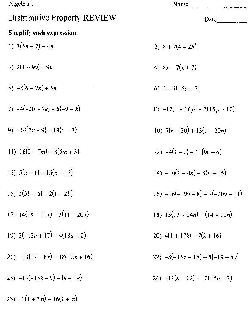 Distributive Property Solving Equations Worksheet Printable Word Searches