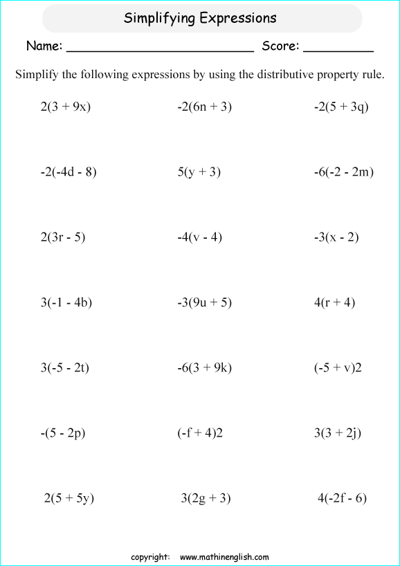 Distributive Property Fun for 7th Graders: Printable Worksheet